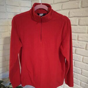 Lands End Ladies Size Medium Fitted Red 1/4 Zip Fleece Pullover